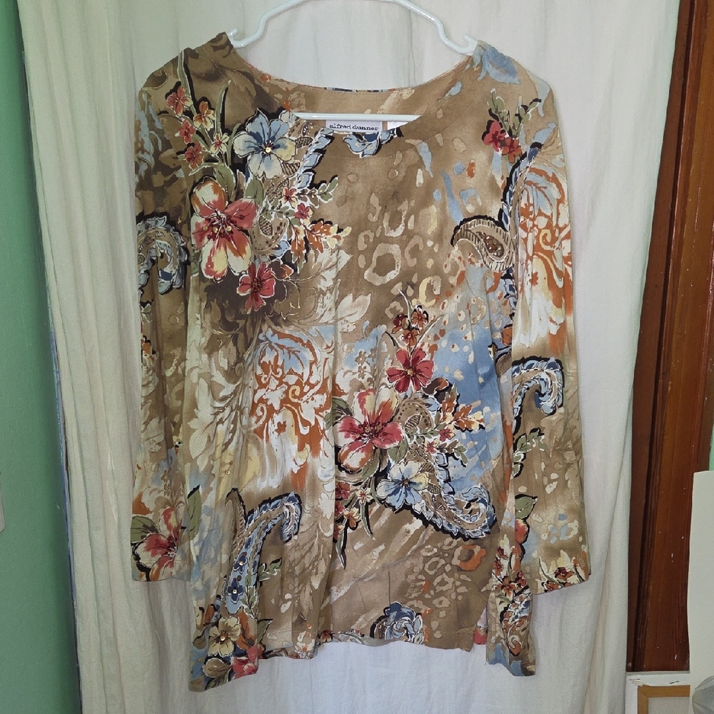 Vintage Y2k Beaded Floral Paisley Animal Print 3/4 Sleeve Top